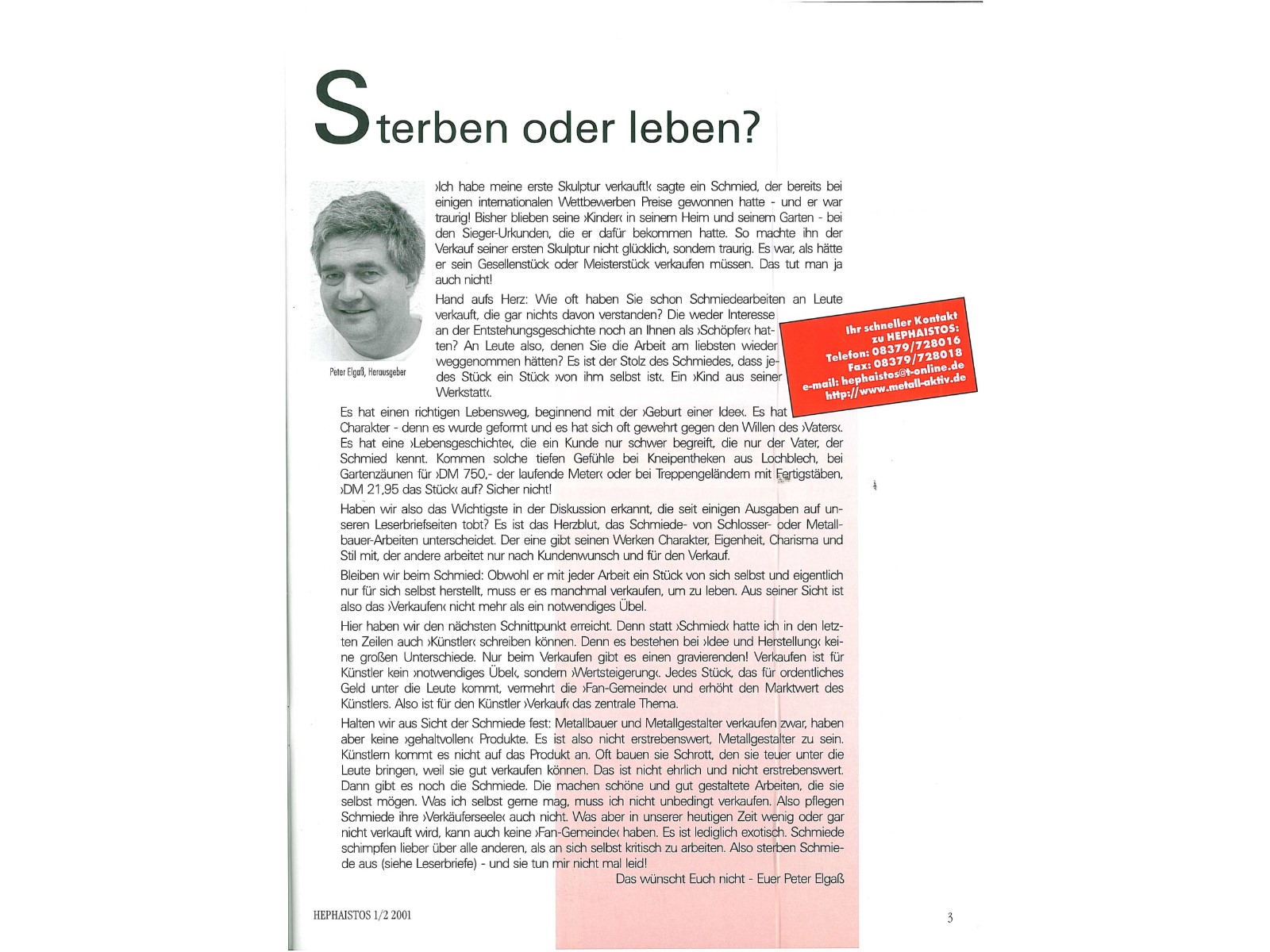 Zeitschrift HEPHAISTOS 2001, 1/2-3