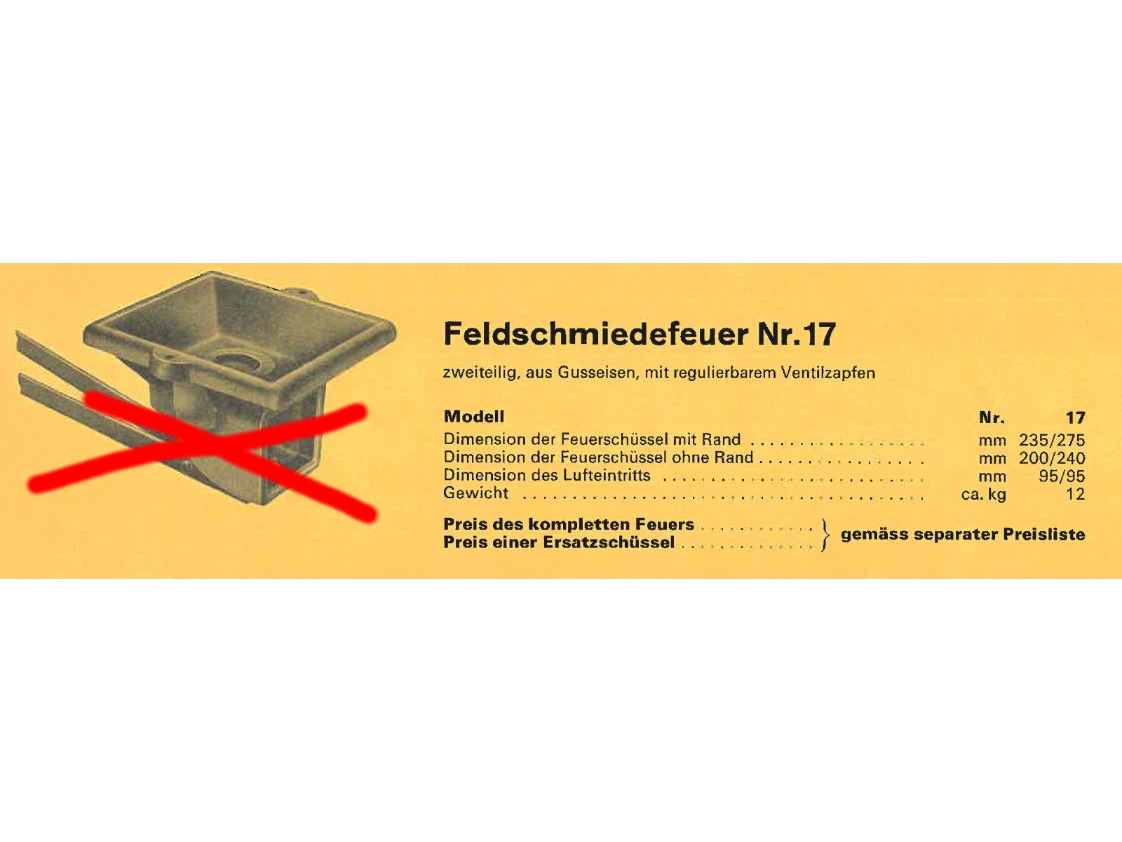 (BLOB)Fire pan for Field Forge Insert No. 17-1