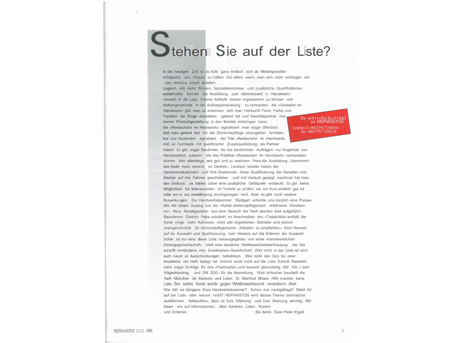 Zeitschrift HEPHAISTOS 1998, 11/12-3