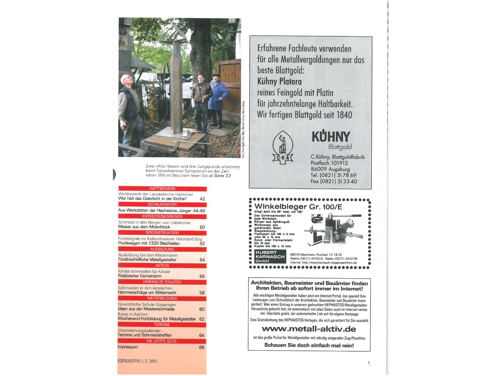 Zeitschrift HEPHAISTOS 2003, 1/2-5